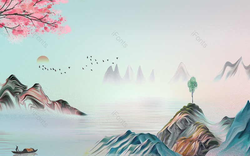 简约中国风意境山水装饰背景设计,插画/手绘图,插画/手绘图库,插画/手绘图下载,插画/手绘